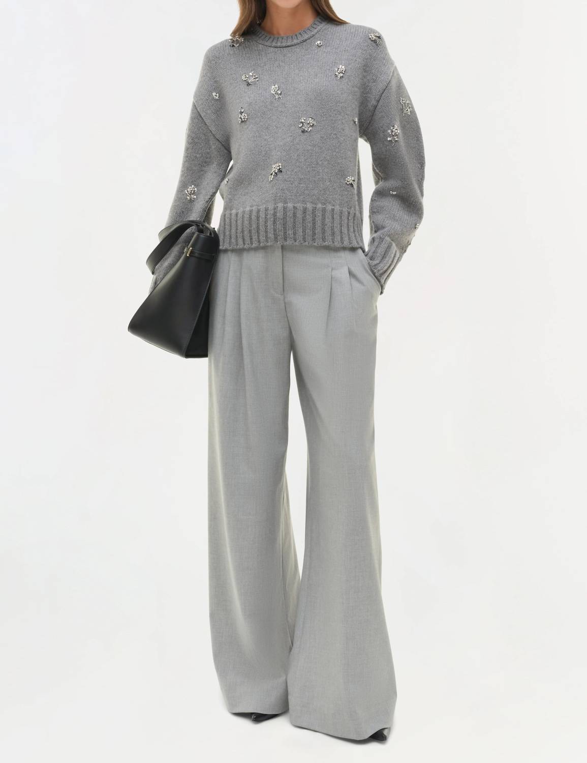 SIMKHAI Coraline Crewneck Sweater in heather grey - women's sweater