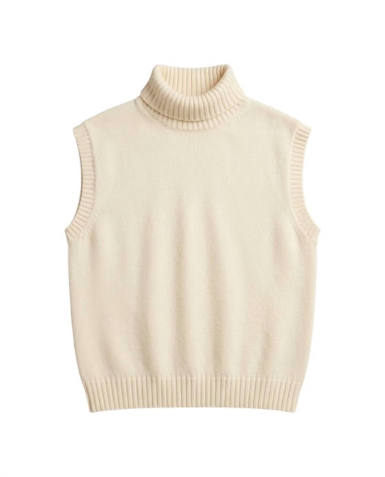 PINCH Women's Oversized Knit Turtleneck Vest Top in cream - women's jacket
