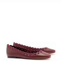 Larroude Women's Meghan Broderie Flat Shoe in burgundy - women's flats