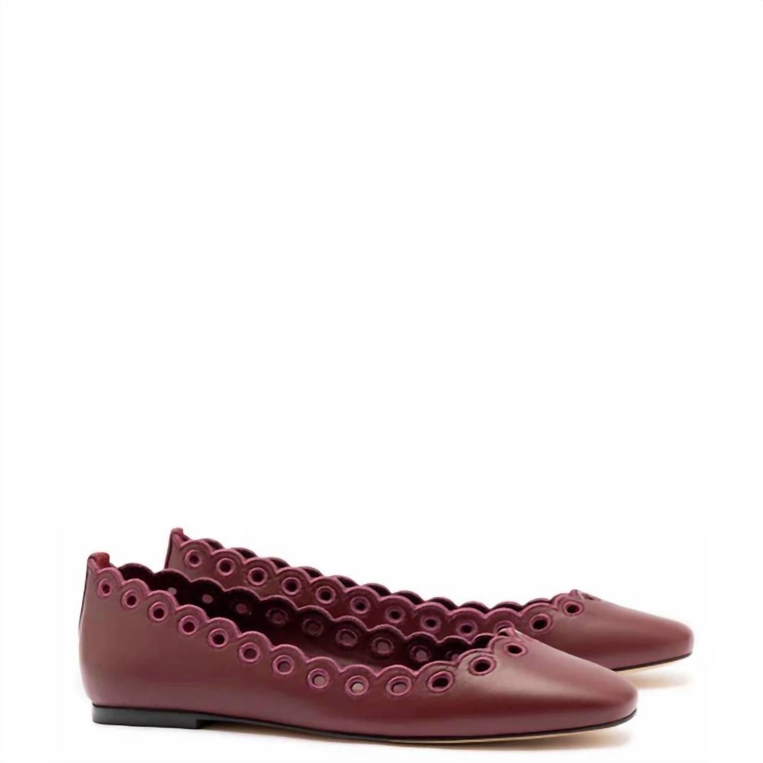 Larroude Women's Meghan Broderie Flat Shoe in burgundy - women's flats