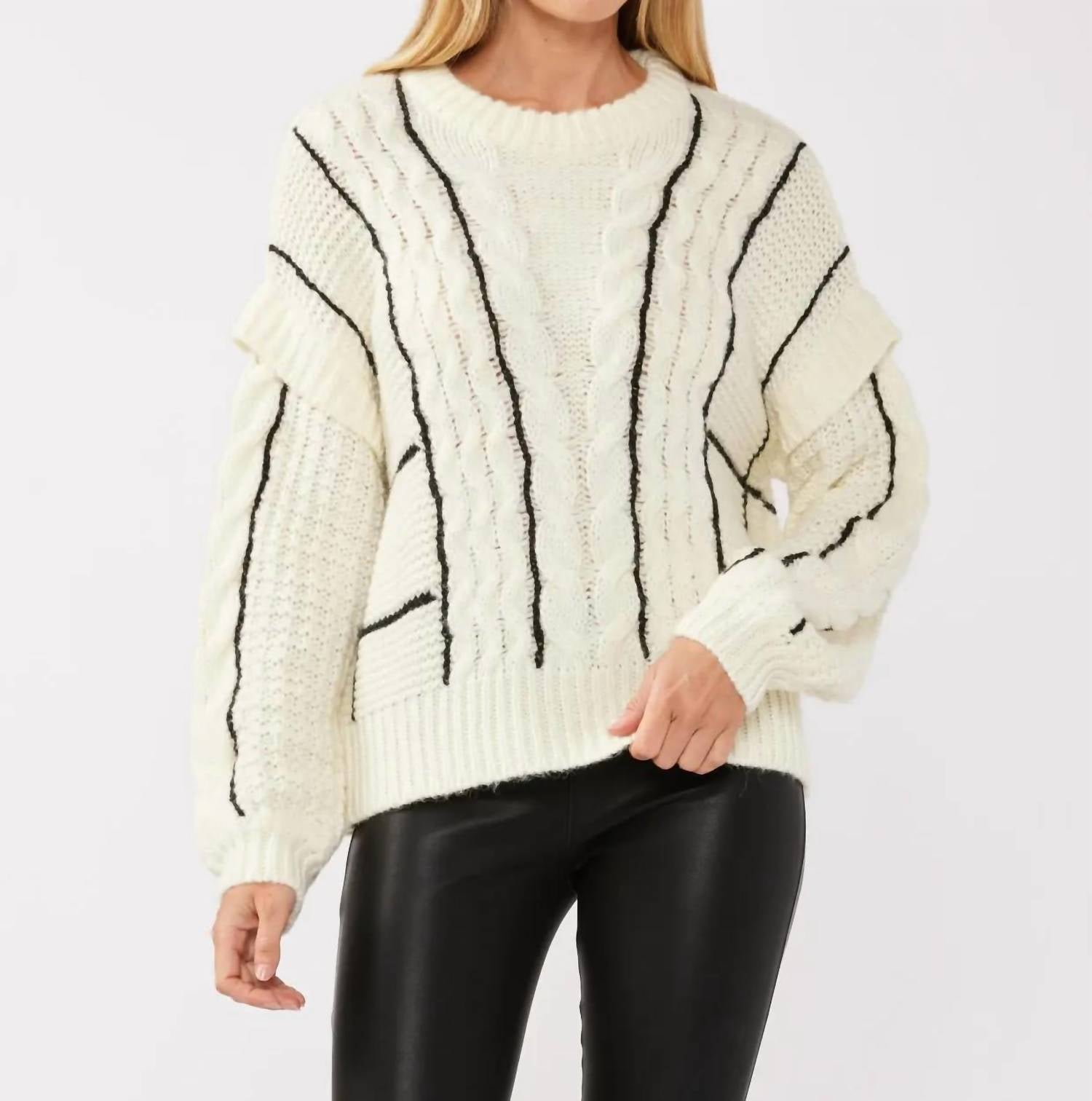 LOVESTITCH Drop Shoulder Crewneck Sweater in cream black - women's sweater