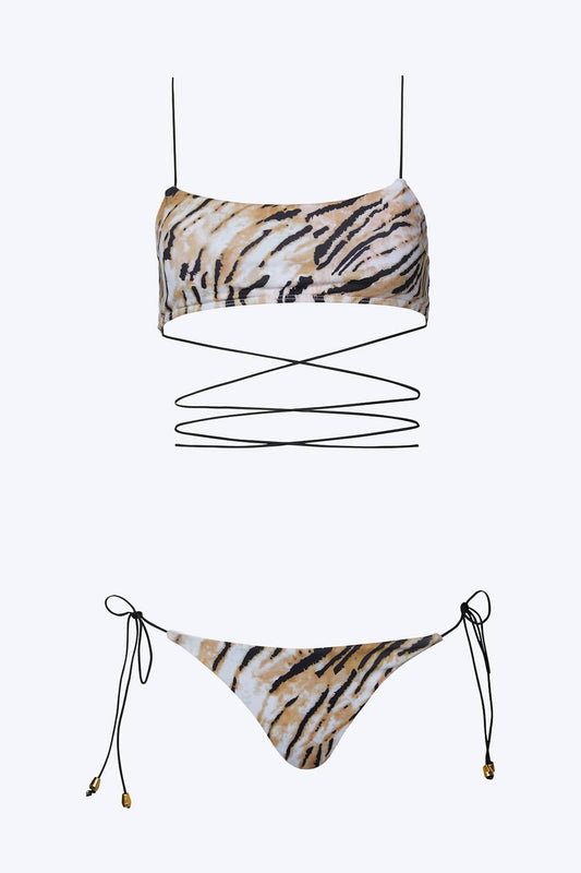 WRAP-AROUND TIGER-PRINT BIKINI SET