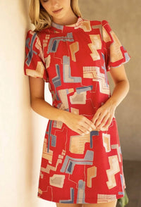 Voy - Geometric Print Tie Back Shift Dress