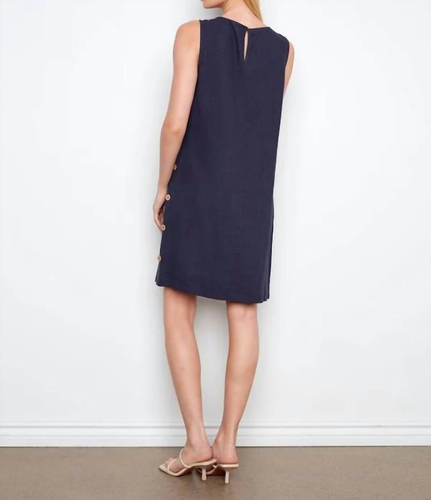 Charlie B - Sleeveless Shift Dress with Decorative Side Button Detail