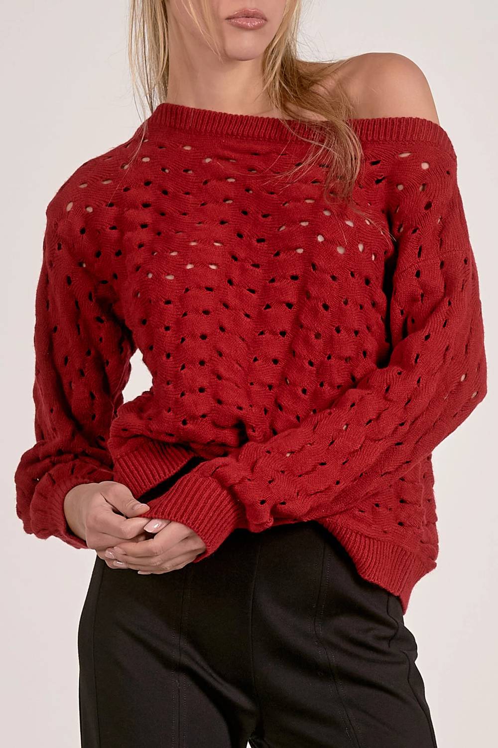 Elan - Wide Neck Open Knit Sweater