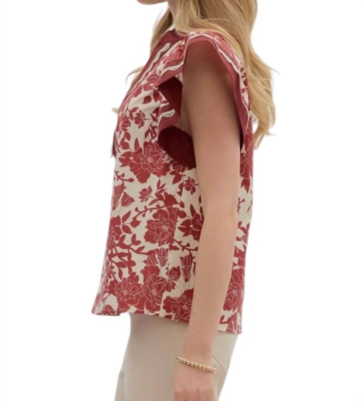 Entro - Floral Flutter Sleeve Top
