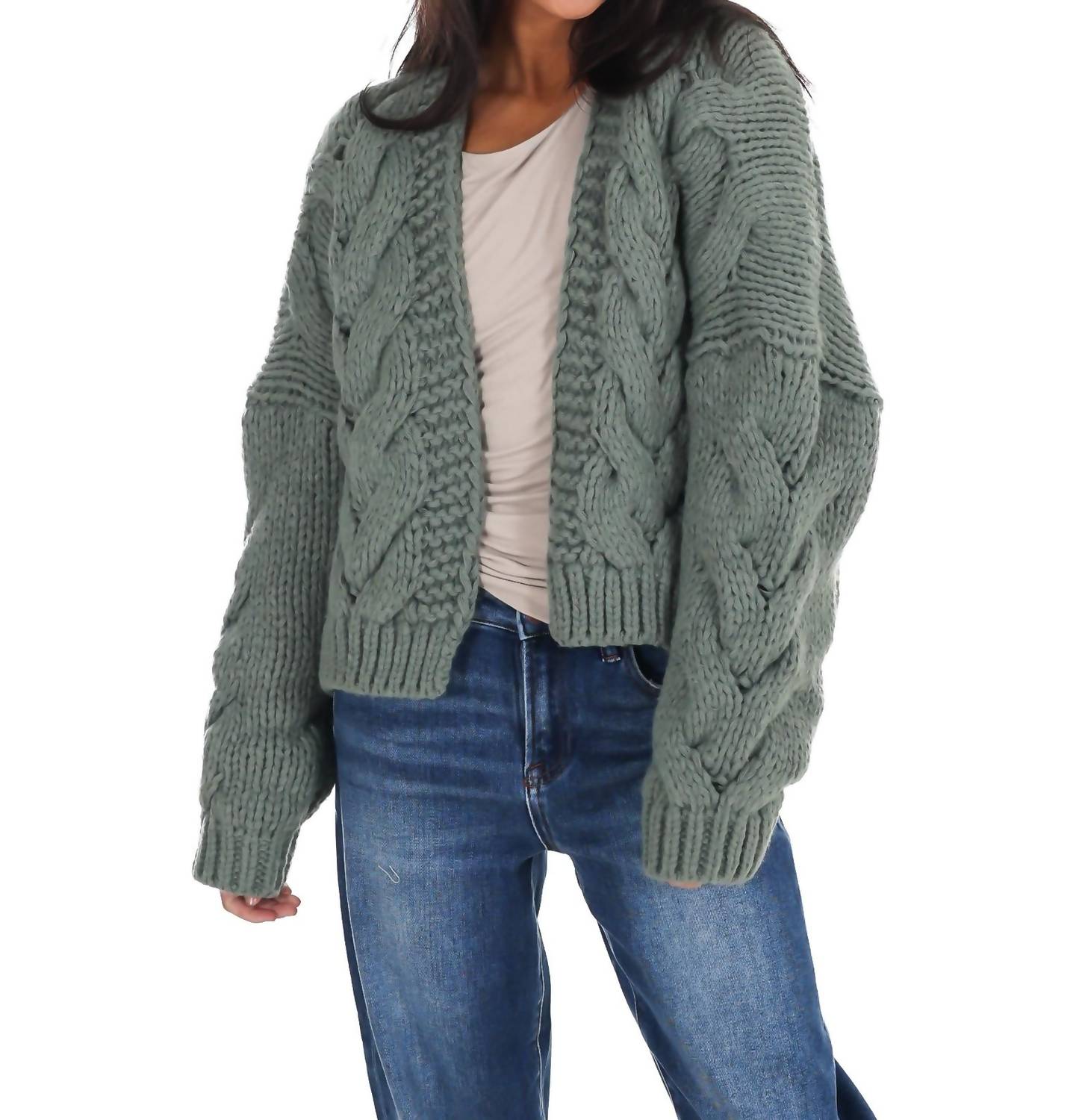 Dreamers - Chunky Cable Knit Open Cardigan