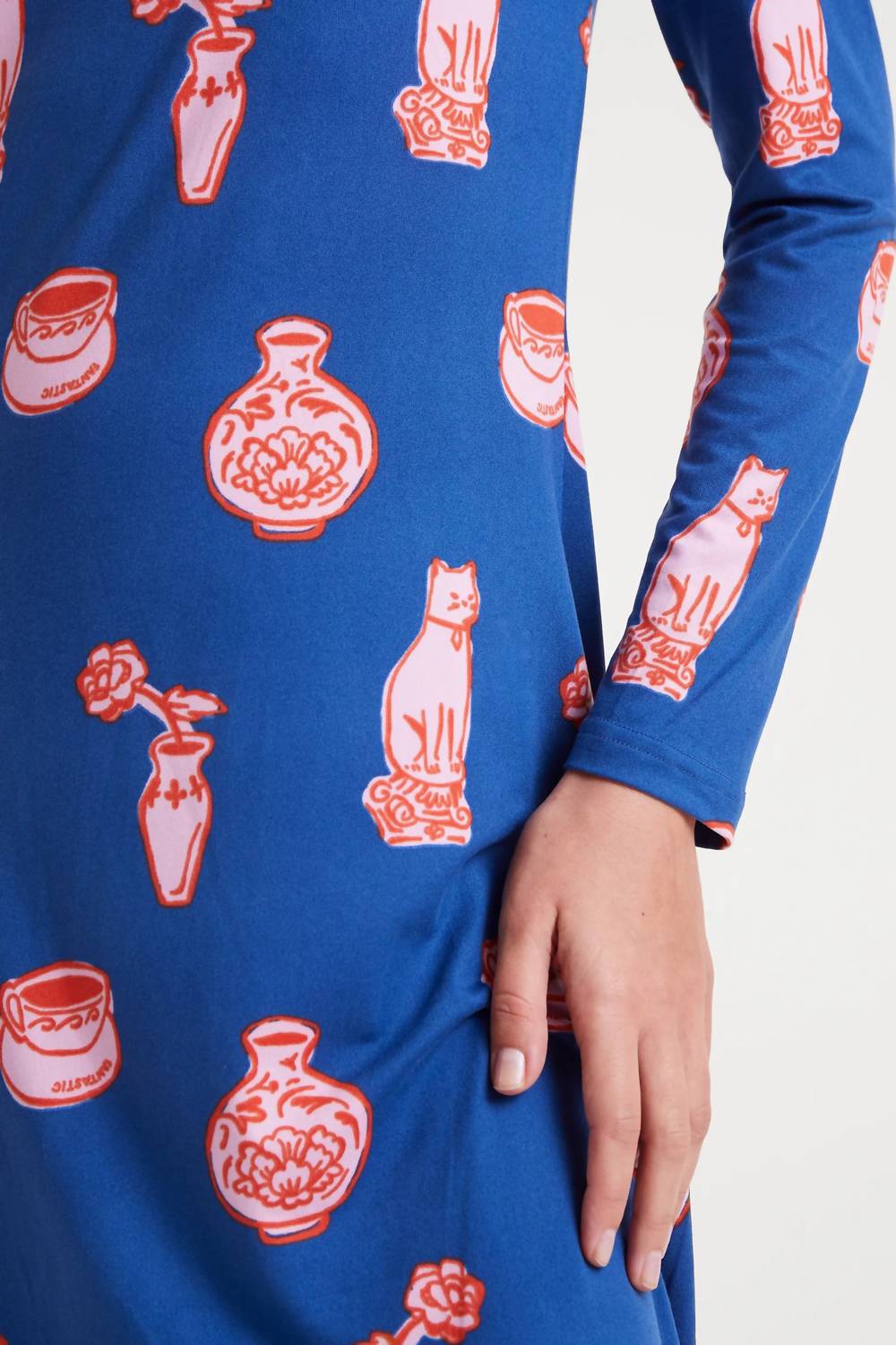 Compania Fantastica Cat & Vase Dress in navy - women's dress - alternate view