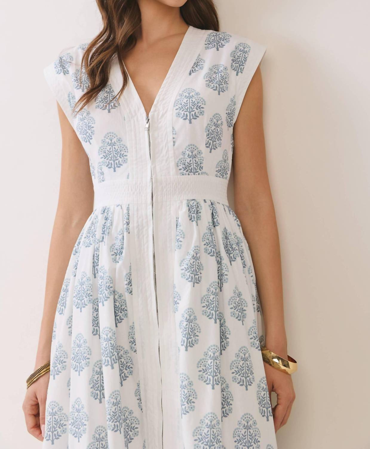 Tcec - Floral Print Zipper Front Midi Dress