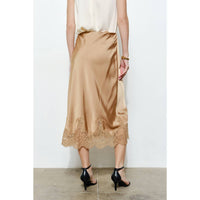 INA Fashion Classic Silky With Lace Hem Midi Skirt in gold - women's skirt - detail view