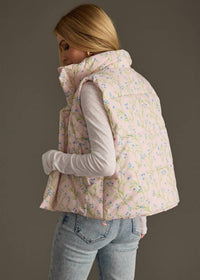 Panache Apparel Floral Puffer Vest With Zipper & Snap Closure in light pink - women's jacket - view 4