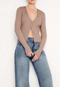 Good American - Shine Rib V Neck Cardigan