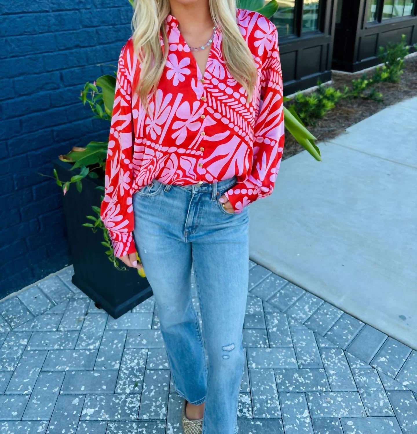 Joy Joy - Flame Button Blouse