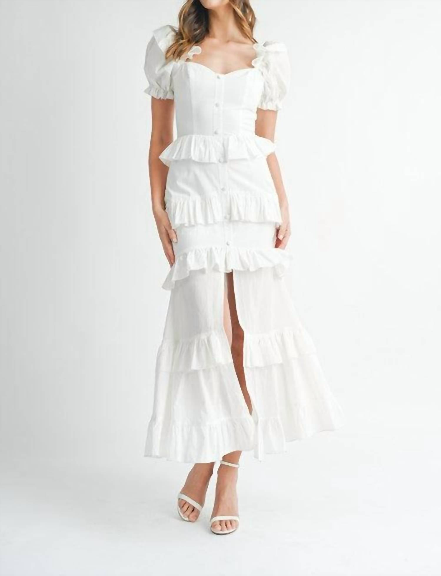 Mable - Button Ruffle Tiered Maxi Dress