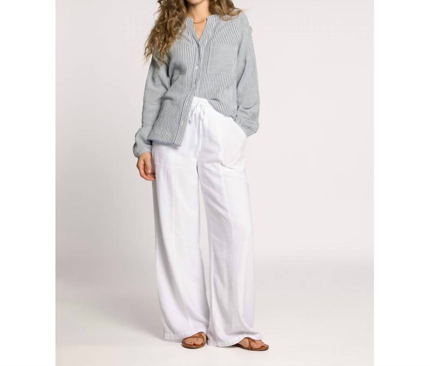 Thread & Supply Maia V Neck Long Sleeve Shirt in blue stripe - women's long sleeve top
