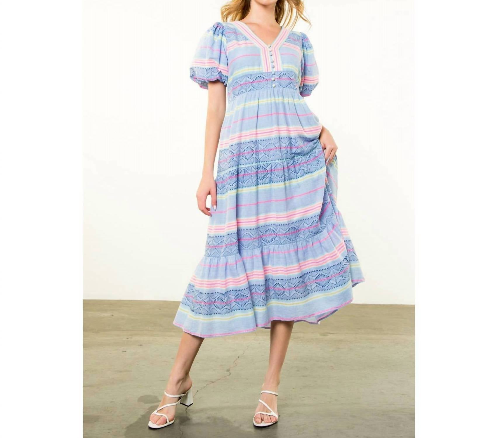 Thml - Neon Pattern Puff Sleeve Midi Dress