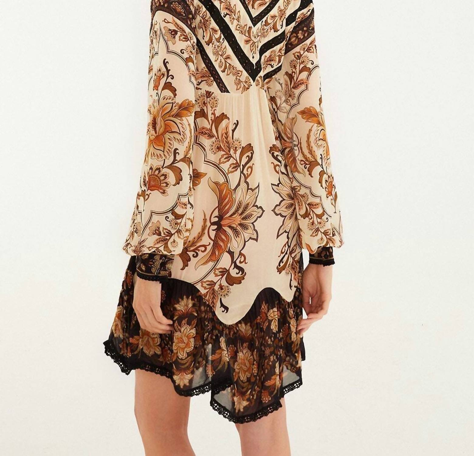 FARM RIO Majestic Garden Sand Lace Mini Dress in beige - women's dress - detail view