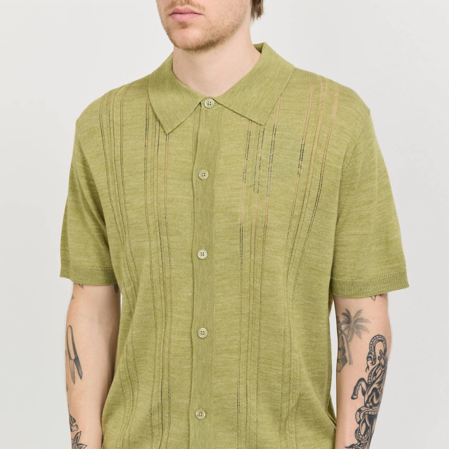 NN07 Thor Short Sleeve Cardigan in evergreen - men's sweater - detail view