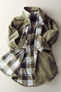 Urban Daizy - Women's Plaid Lined Corduroy Flannel Shacket