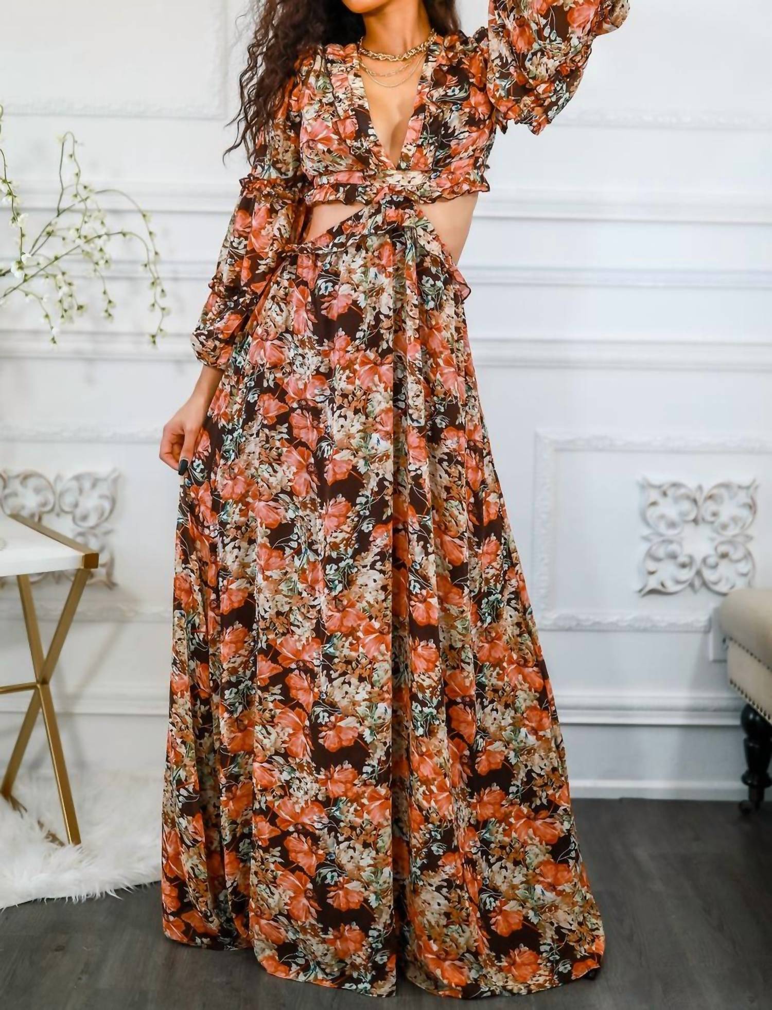 Surelymine - Floral Scent Cut Out Maxi Dress