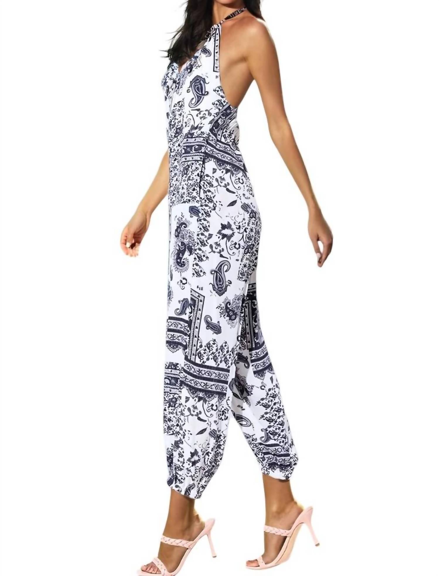 Mustard Seed - Riley Paisley Print Halter Jumpsuit