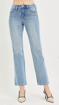 Risen - Mid Rise Tummy Control Ankle Straight Jeans