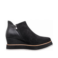 Antelope Women's Elastic Side Panel Suede Wedge Ankle Booties in black - women's shoe - detail view