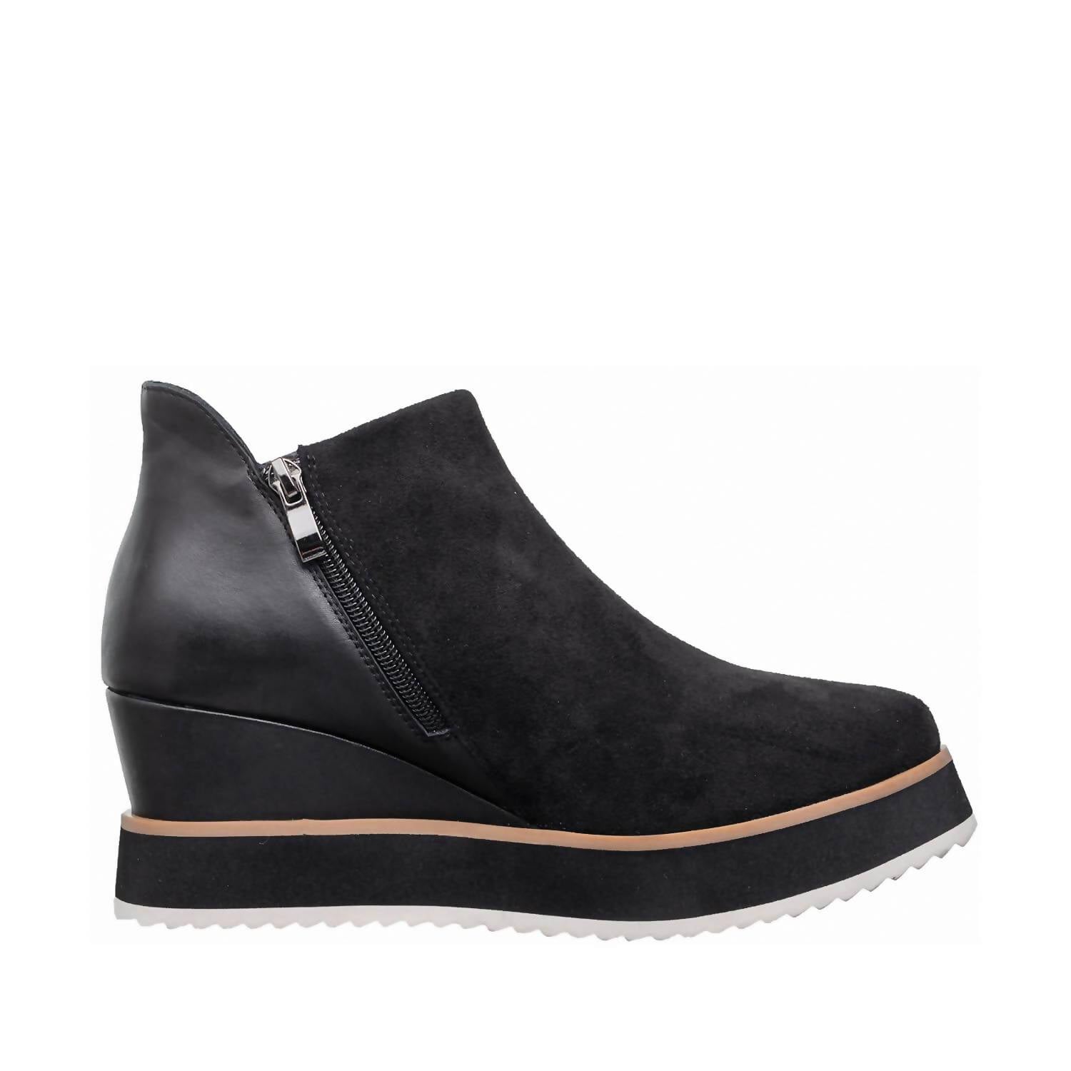 Antelope Women's Elastic Side Panel Suede Wedge Ankle Booties in black - women's shoe - detail view