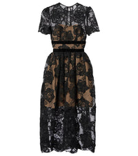 Self-Portrait - Lace Velvet Bow Midi Dress