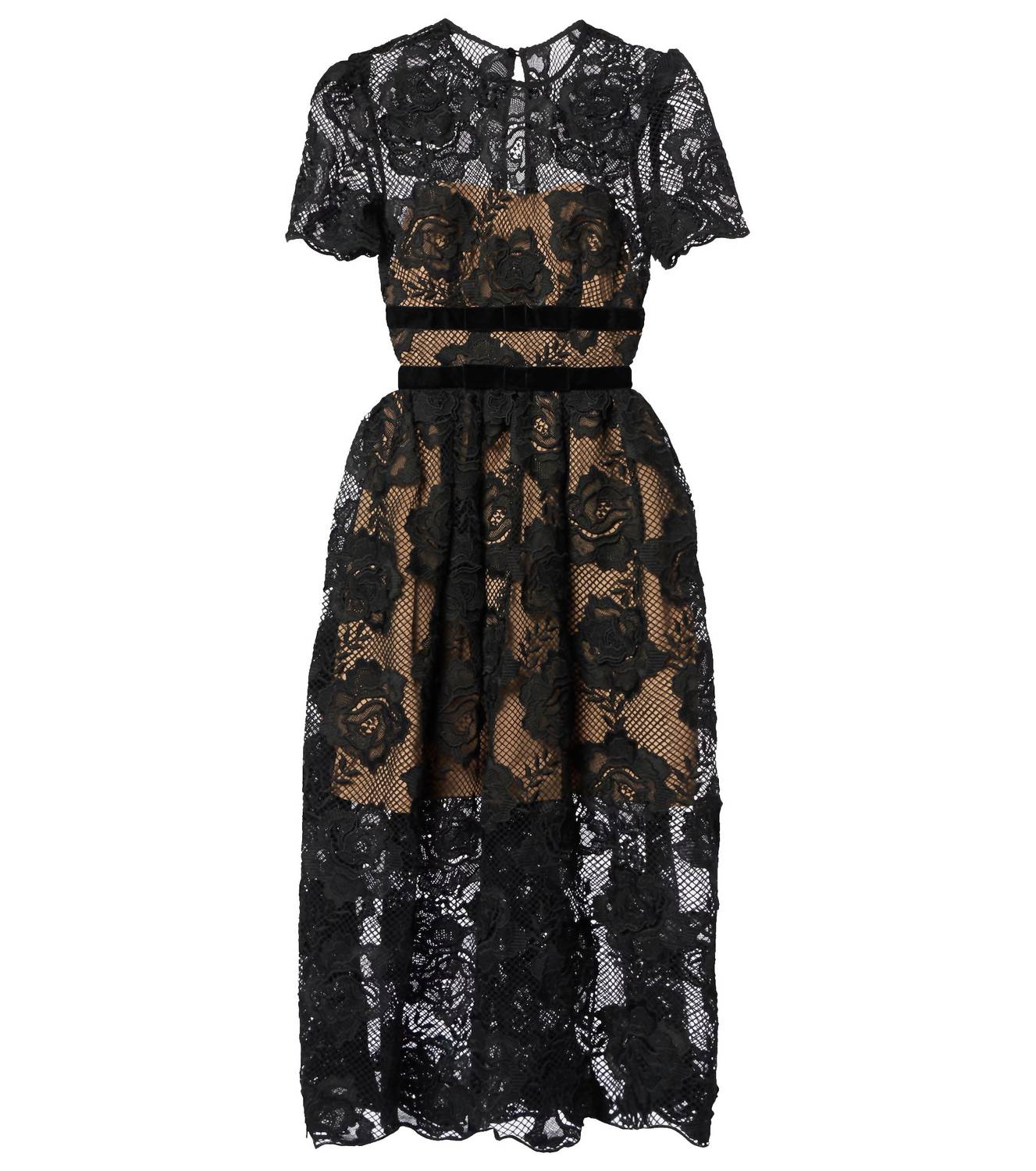 Self-Portrait - Lace Velvet Bow Midi Dress