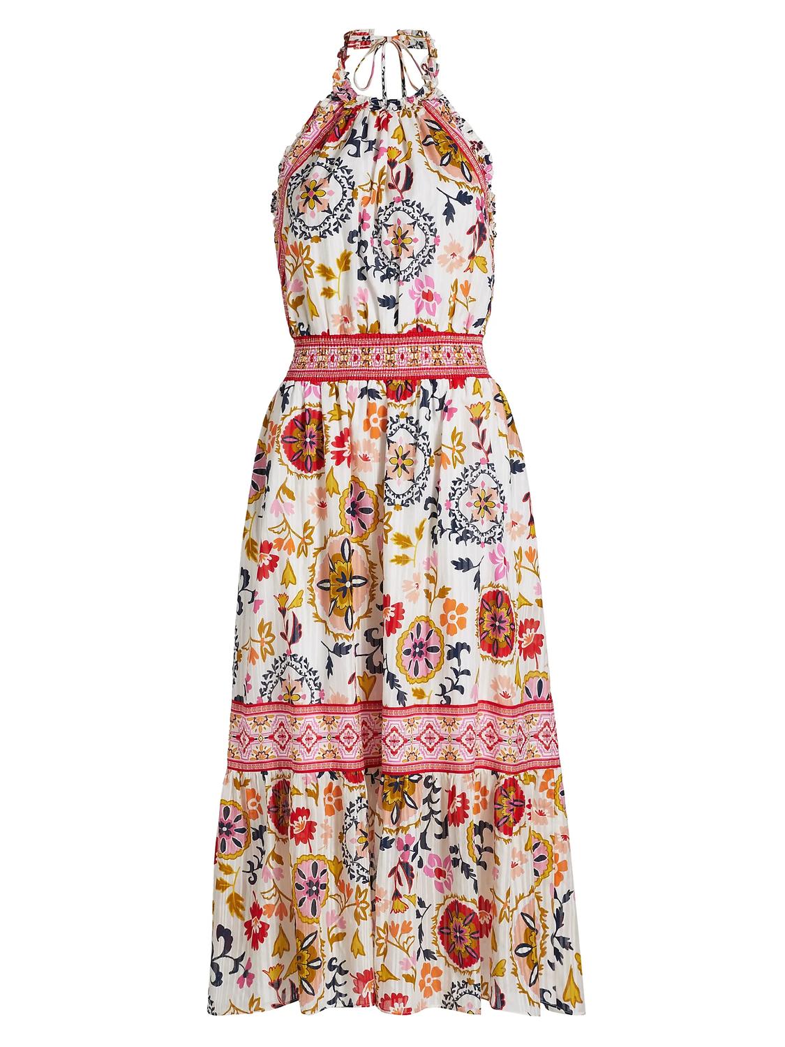 Ramy Brook Delia Halter Midi Dress in white maya combo - women's dress