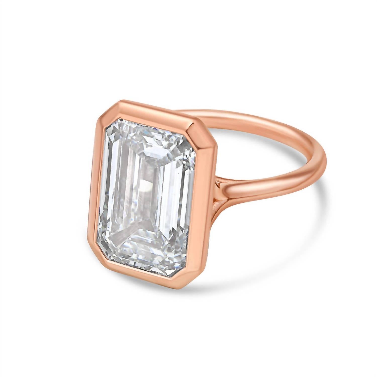 Diana M Jewels - Bezel Solitaire Ring With A 4.00 Ct Lab-grown Emerald-cut Diamond