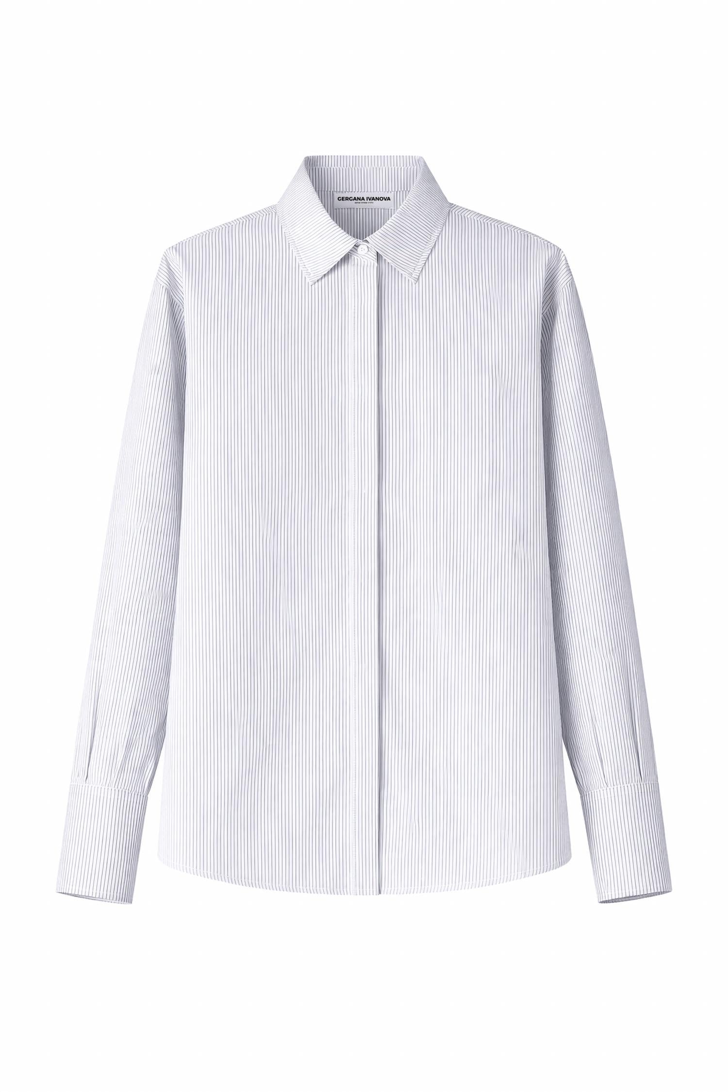 Gergana Ivanova Classic Button-down Amber Shirt in white black striped - women's shirt - view 4