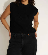 Callahan Shaker Knit Crewneck Muscle Tee in black - women's t-shirt
