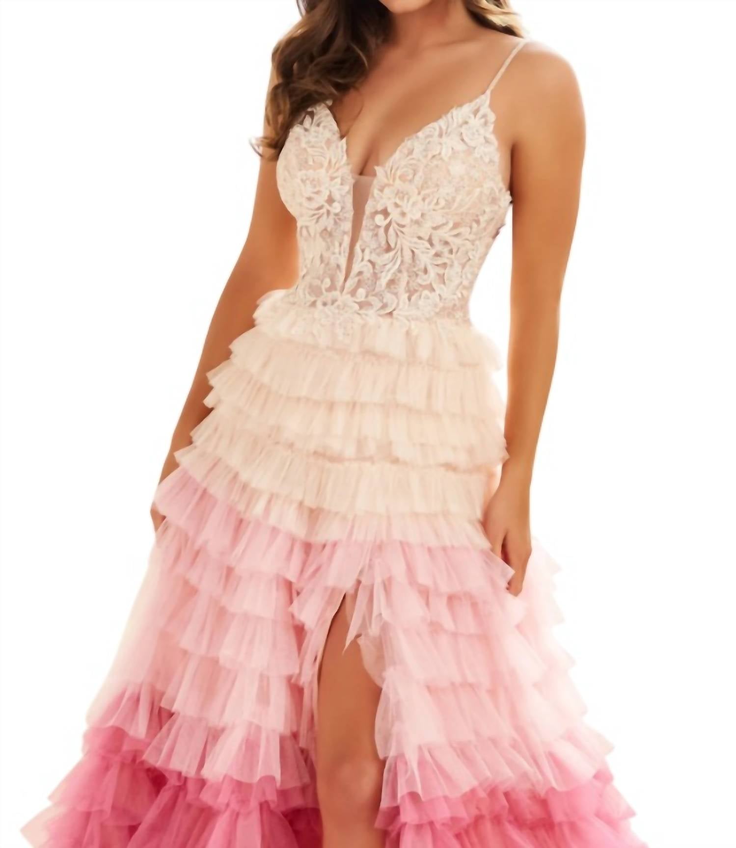 Ellie Wilde - Ombre Layered Tulle A-line Prom Dress