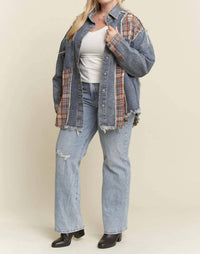 Jade By Jane - Plaid Color Block Jacket With Unfinished Hem - Plus