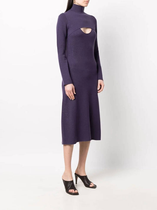 Salvatore Ferragamo - Women's Lamé Wool Midi Dress