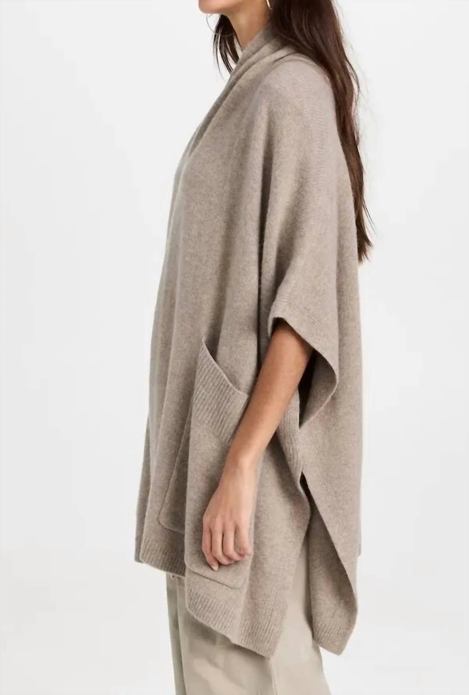 White + Warren Cashmere Blend Open Poncho in fawn - women's sweater - alternate view