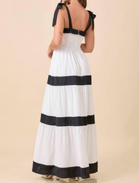 Main Strip - Summer Maxi Shoulder Strap Color Block Dress