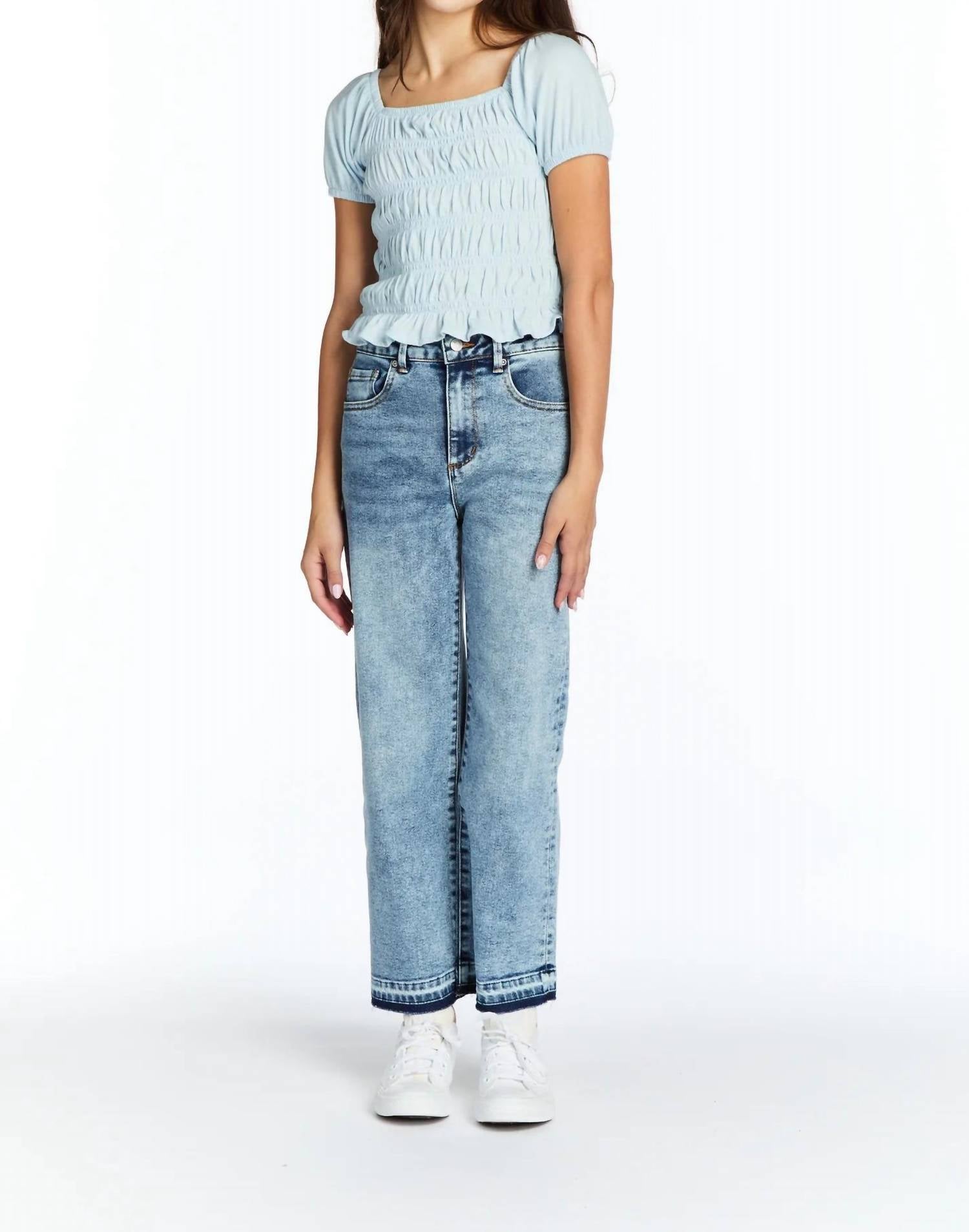 Tractr - Girl's High Rise Flat Front Wide Leg Crop Jeans