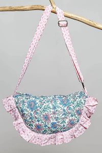 Pol - Half Moon Quilted Floral Ruffle Crossbody Bag