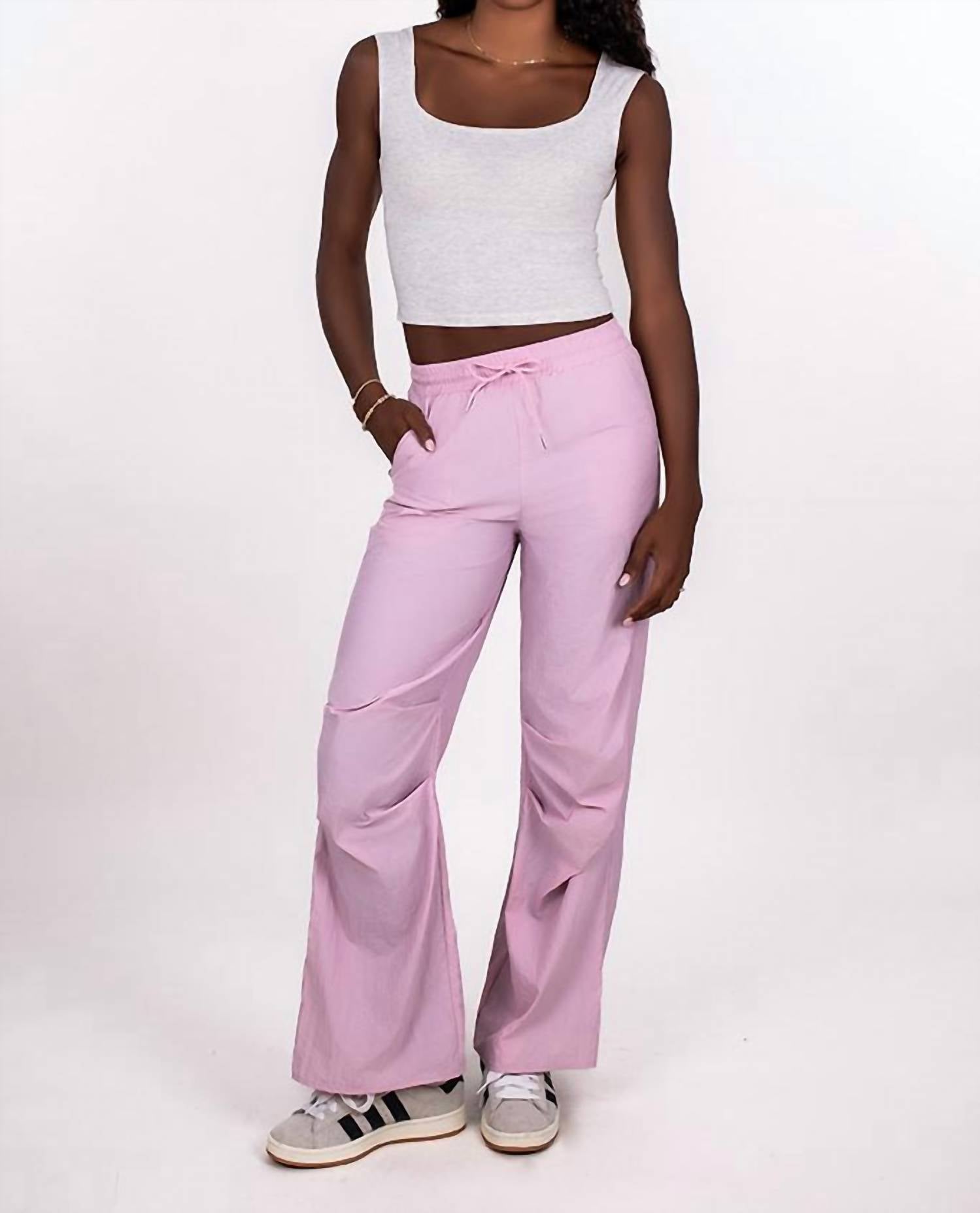 Blue Blush Drawstring Detail Wide Leg Pants in light pink - women's pants