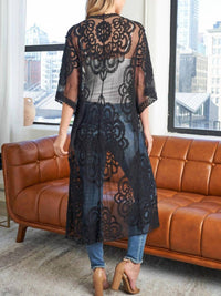 Riah Fashion - Flower Lace Embroidery Open Front Summer Bohemian Kimono