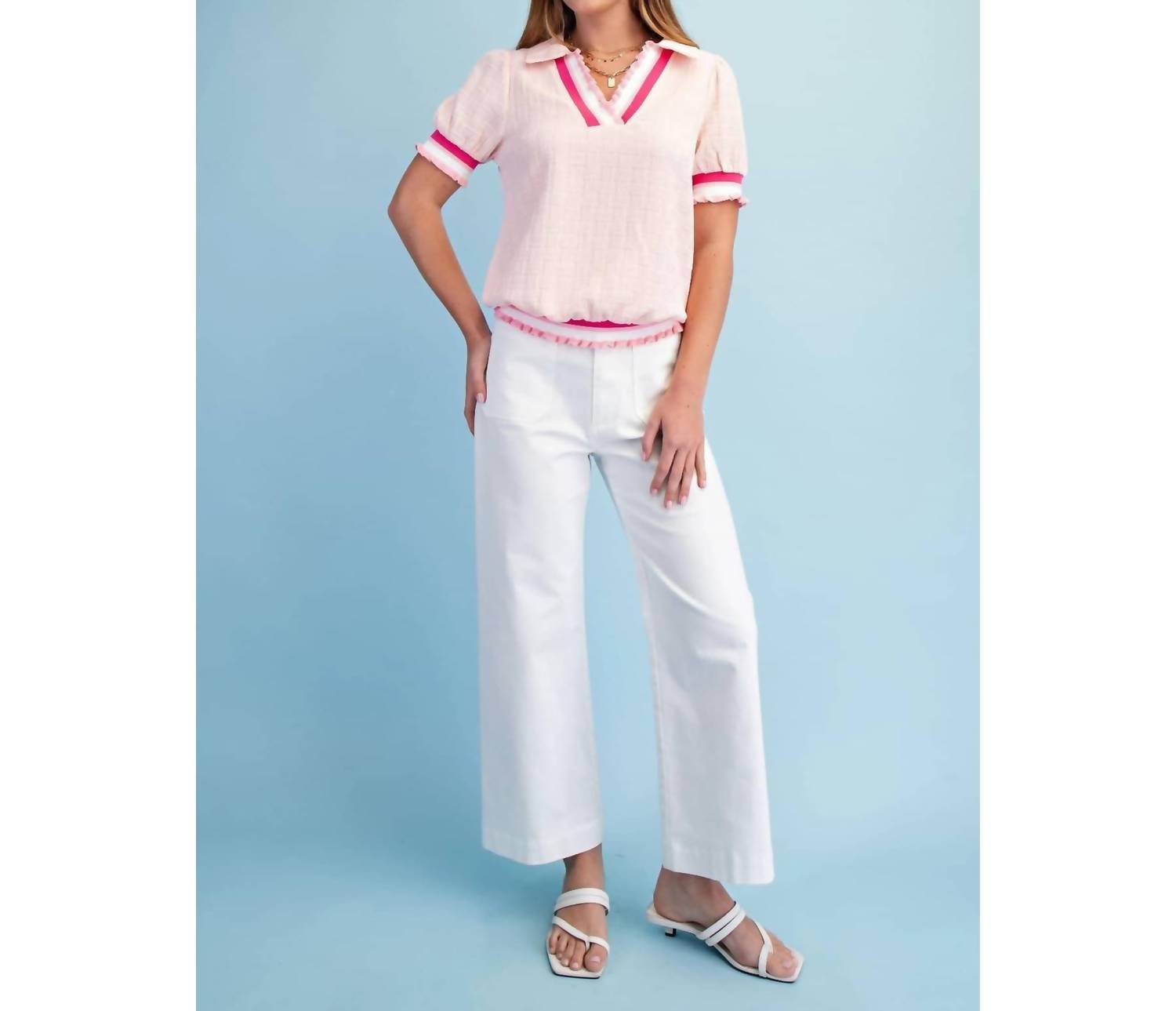 BNS Textured V-Neck Short-Sleeve Top in light blush - women's t-shirt - view 6