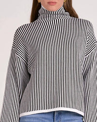 ELAN Striped Long Sleeve Sweater in black white stripe - women's sweater - detail view