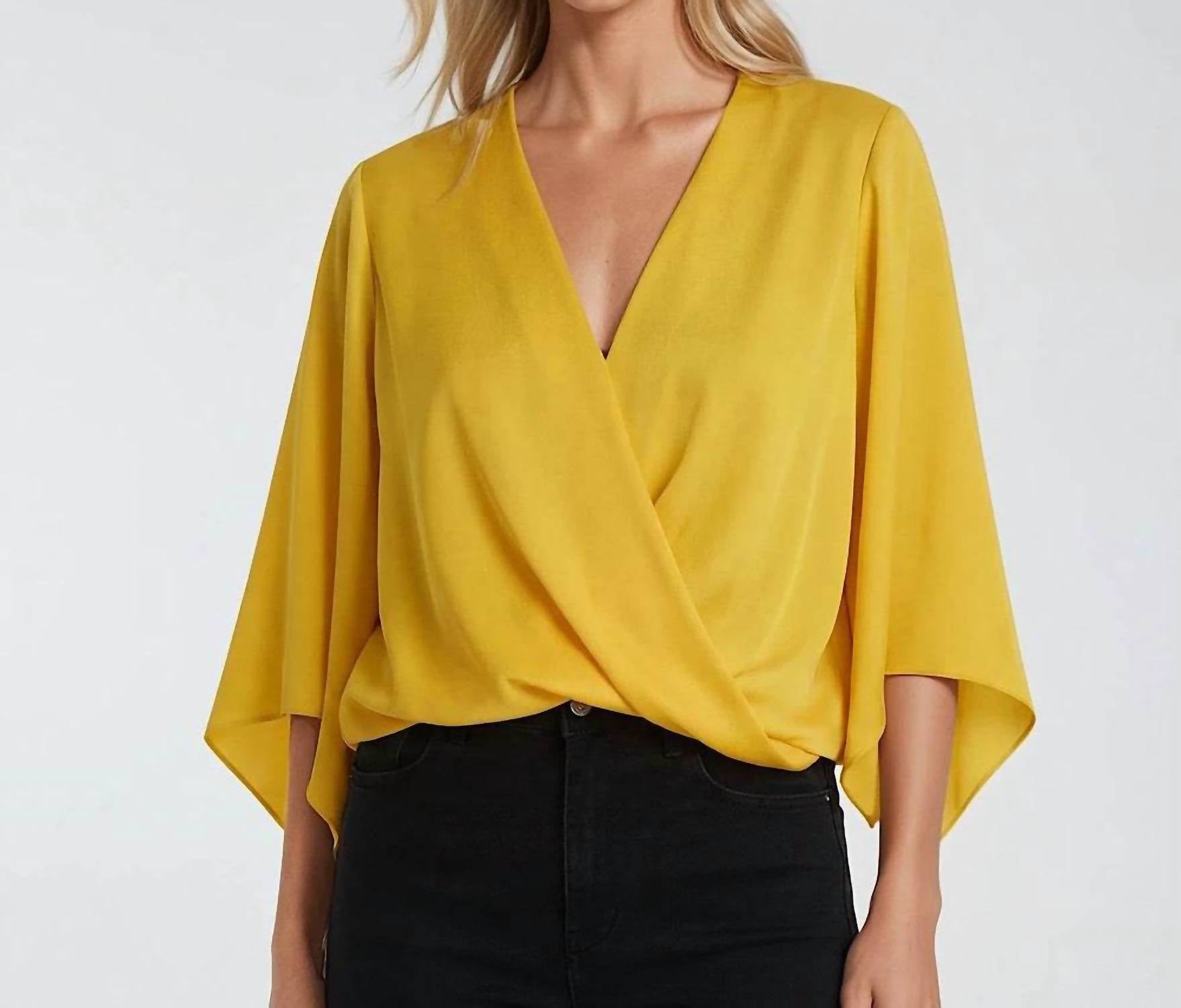 Karen Kane - Bracelet Sleeve Drape Front Crossover Top - Petite
