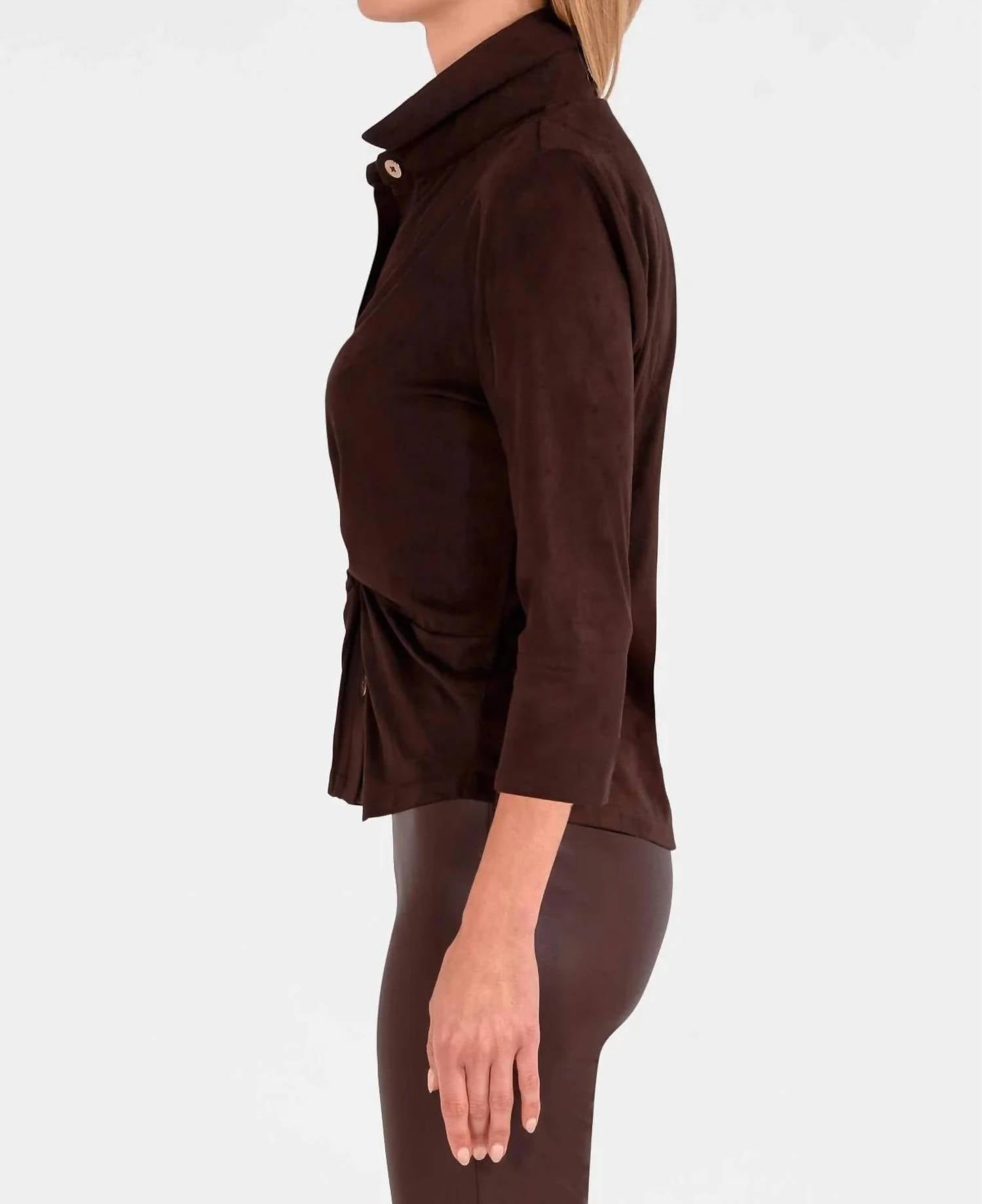 GRETCHEN SCOTT Ultra Suede Twist & Shout Top in brown - women's blouse - alternate view
