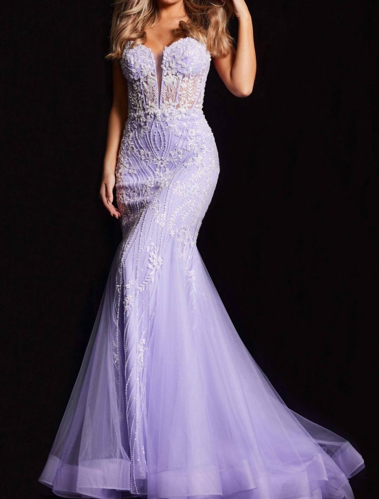 Jovani - Floral Embroidered Mermaid Gown