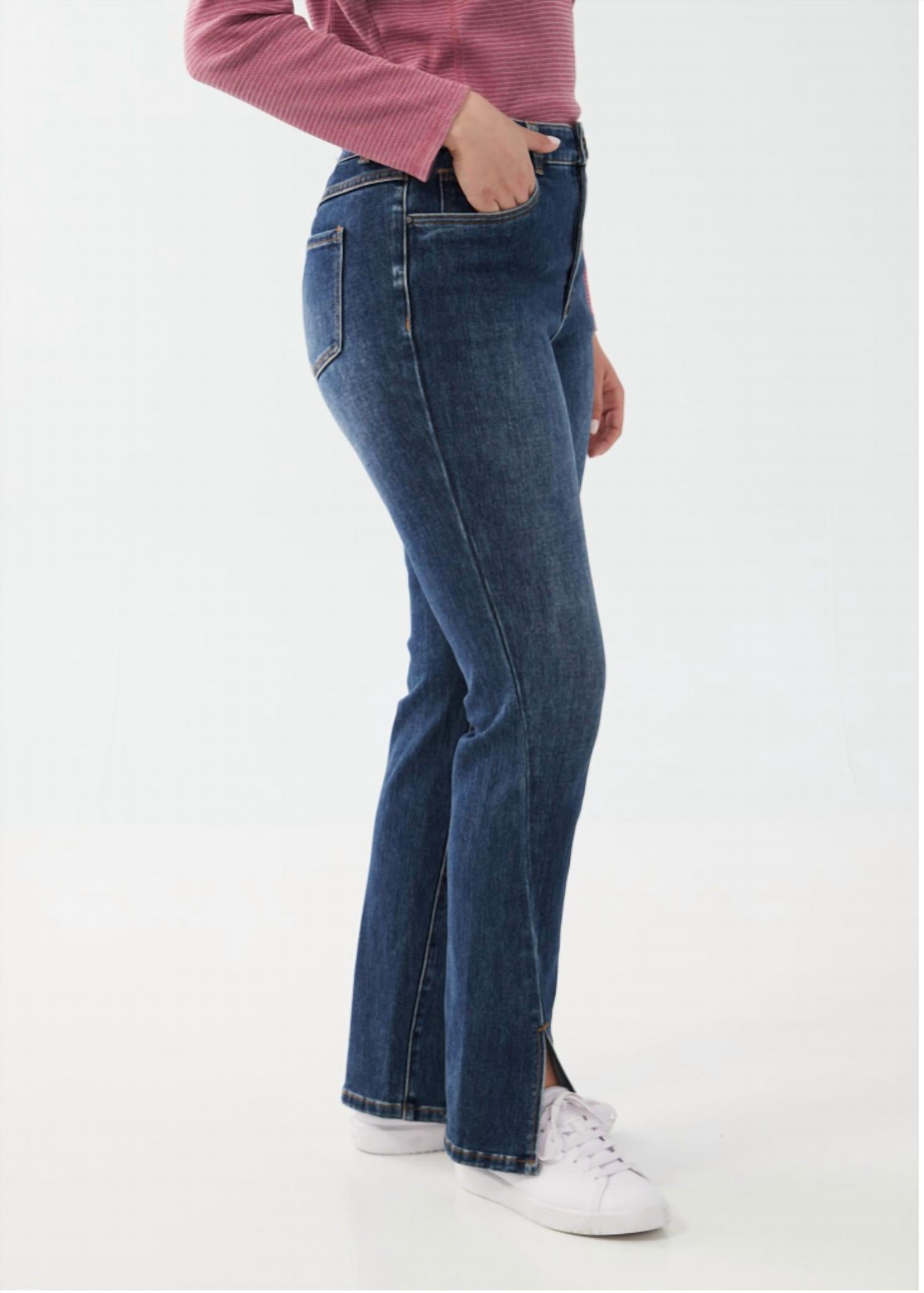 FDJ Front Slit Straight Leg Jeans in deep blue - women's jeans - detail view