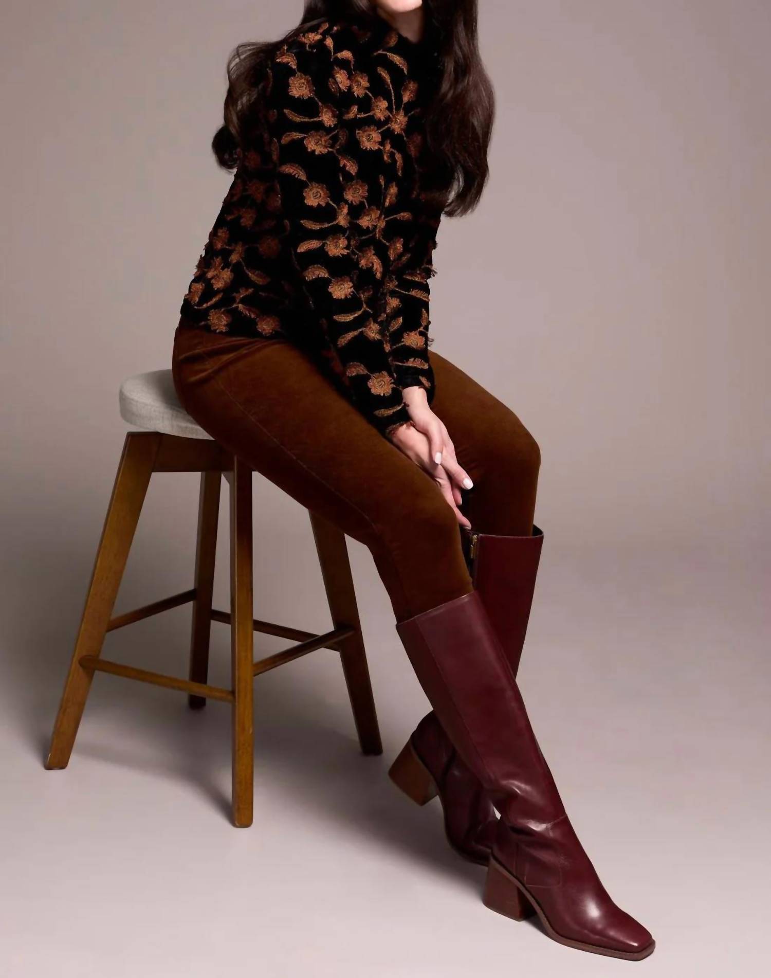 Tribal - Eliza Embellished Velvet Mock Neck Top